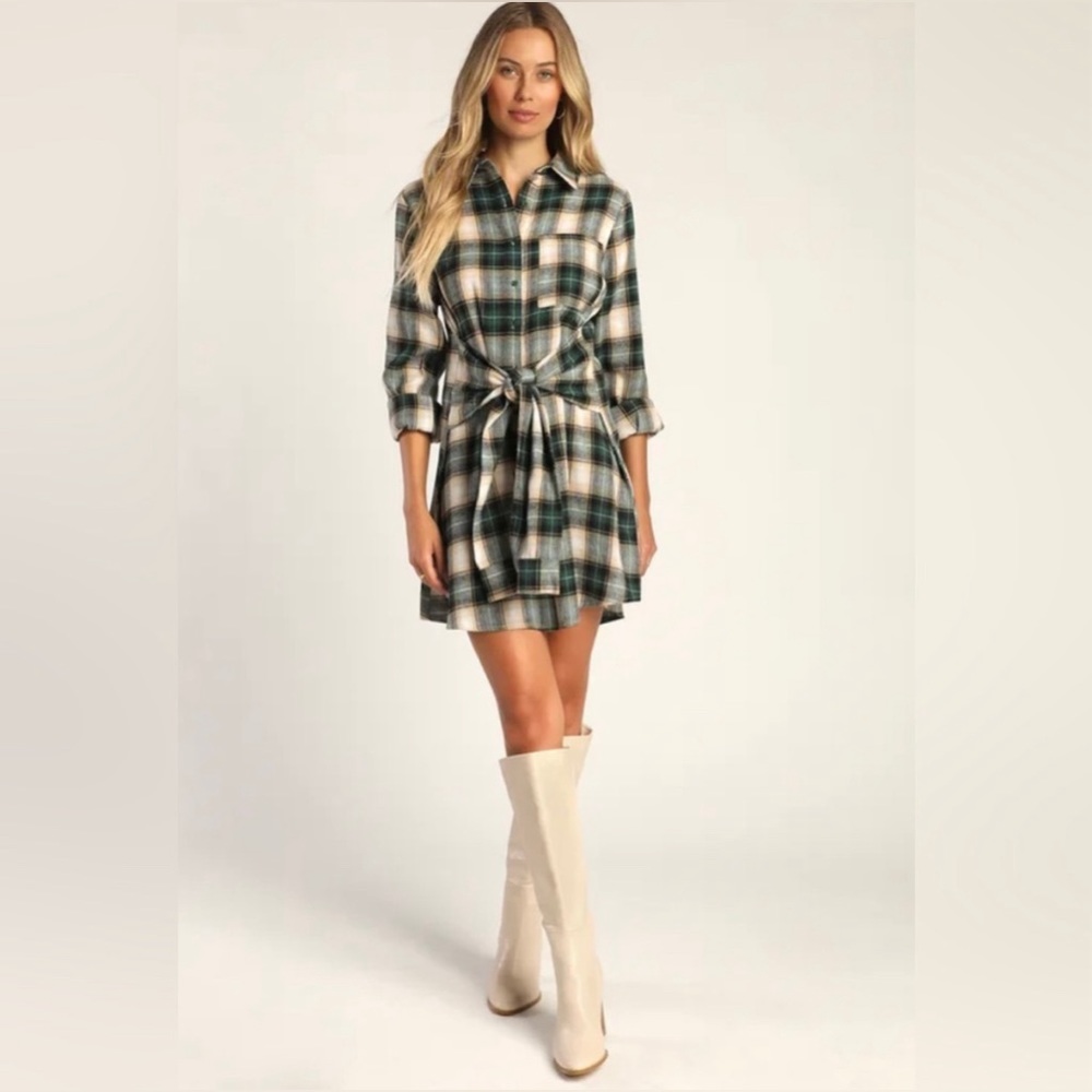 Lulu’s Pick Of The Patch Green Plaid Tie-Front Dress